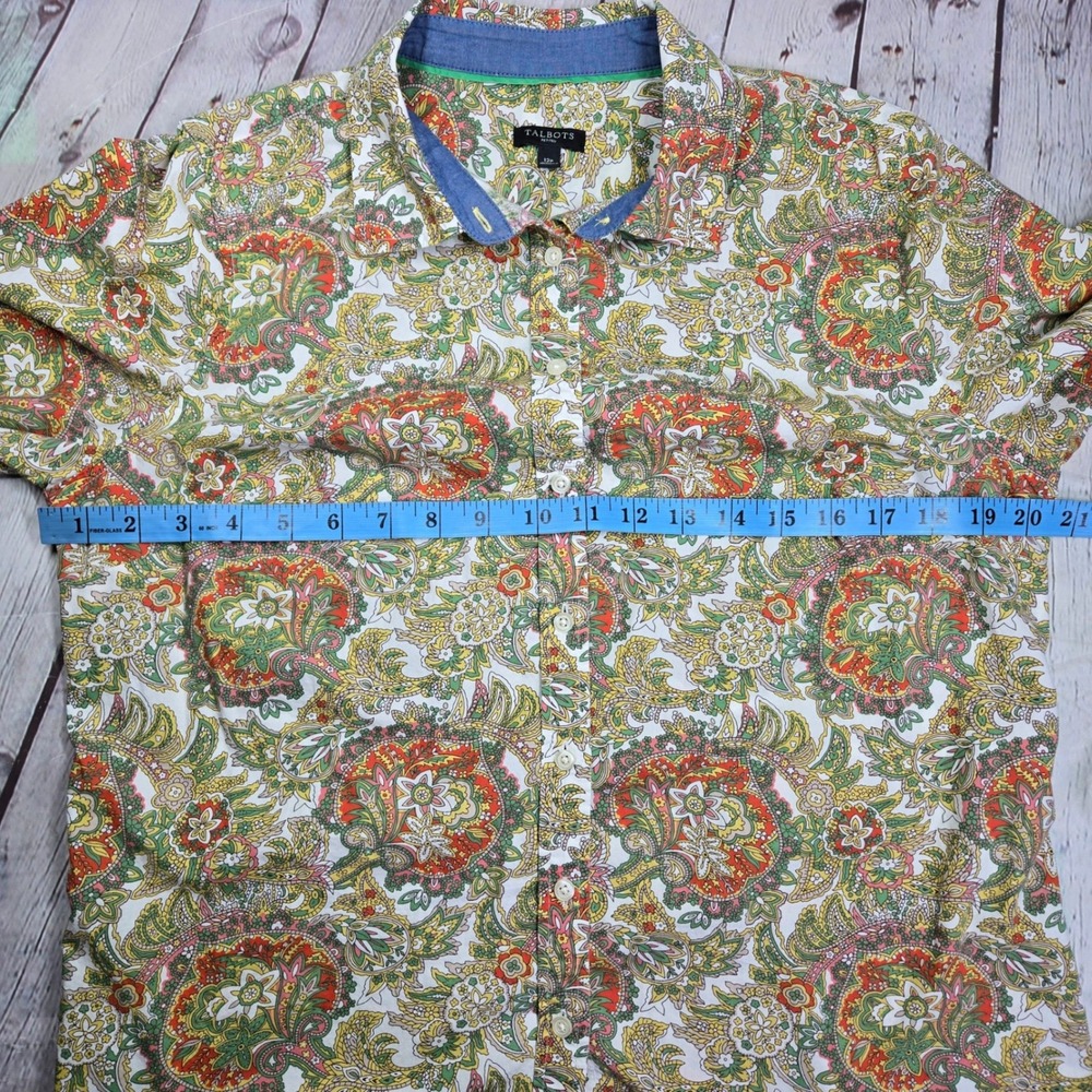 Talbots Petites Paisley Button Down Shirt Womens 12P Multicolor Roll Tab‎ Sleeve - Picture 9 of 10